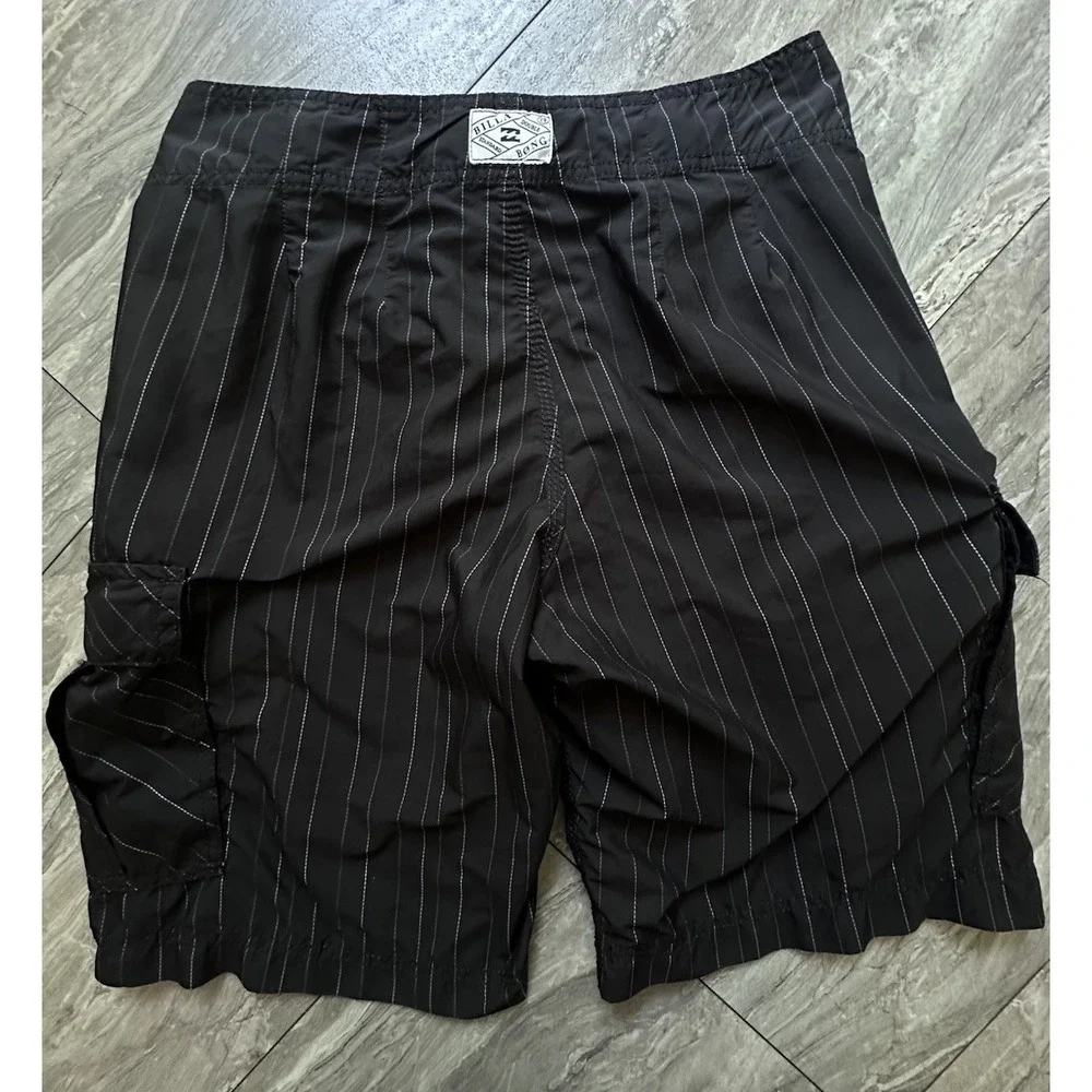 VTG  Billabong Board Shorts Mens 32 Pinstripe Surf Swim Trunks Y2K Embroidered